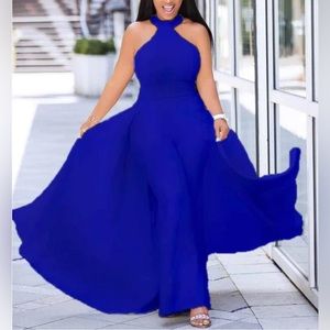 NWOT Women’s Royal Blue Halter Jumpsuit Size Large